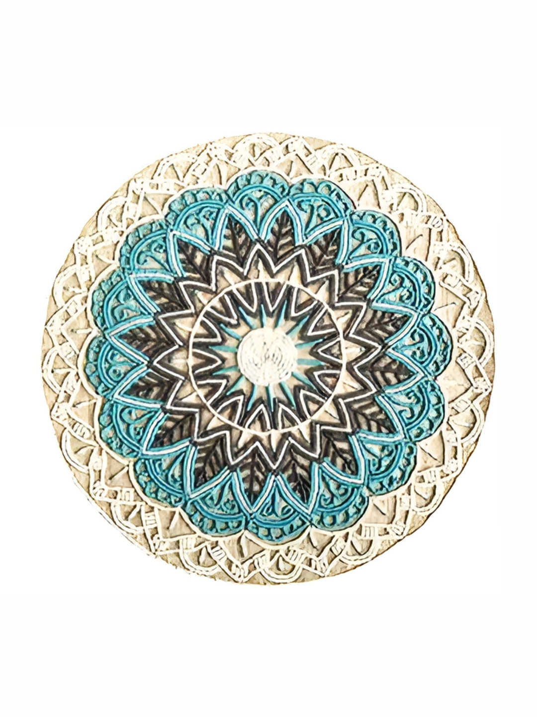 YWULY Blue & Beige Embellished Glass-Beaded Round Dining Table Placemat