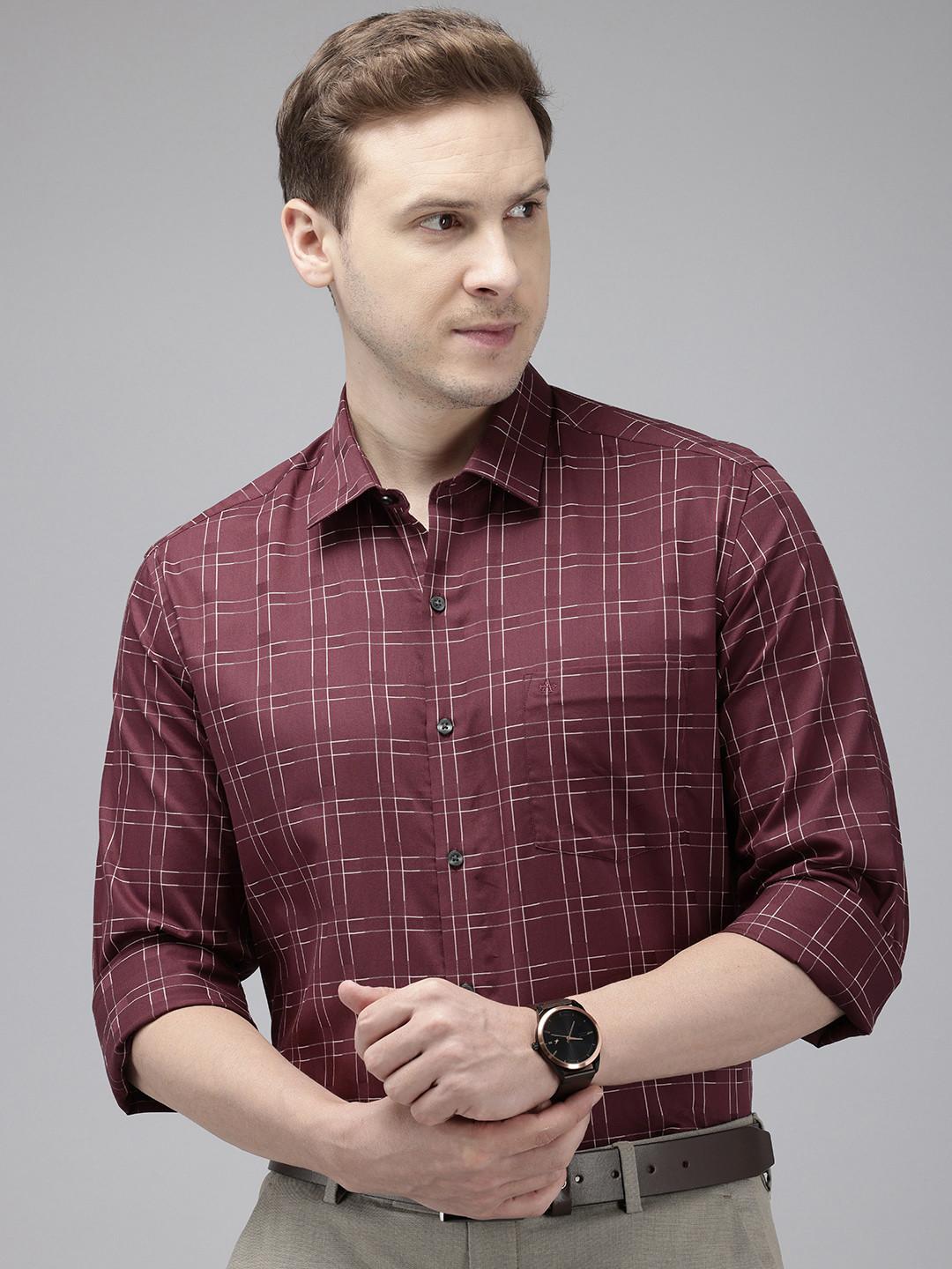 Arrow Pure Cotton Manhattan Slim Fit Windowpane Checks Opaque Formal Shirt