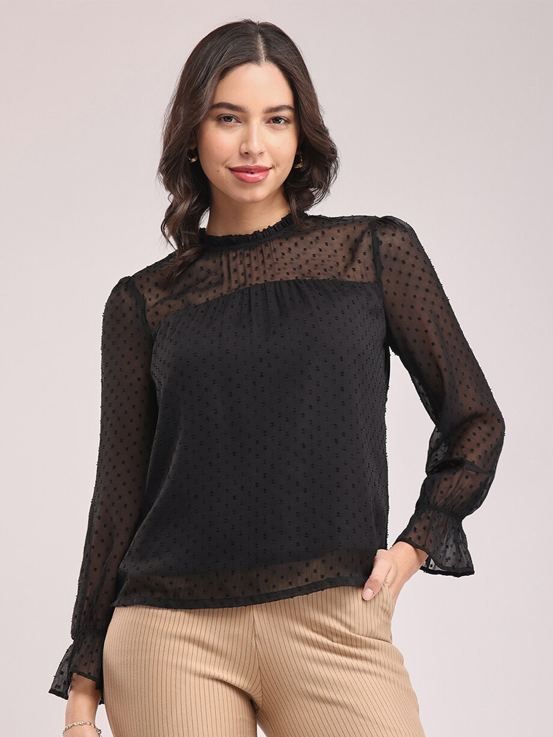 FableStreet Self Design Semi Sheer Top