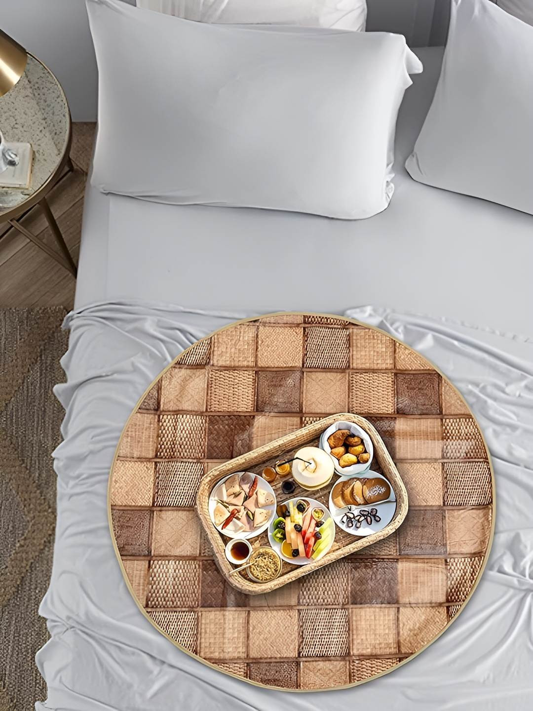 CASA-NEST Brown & Beige Digital Printed Waterproof Round Bed Server Placemat