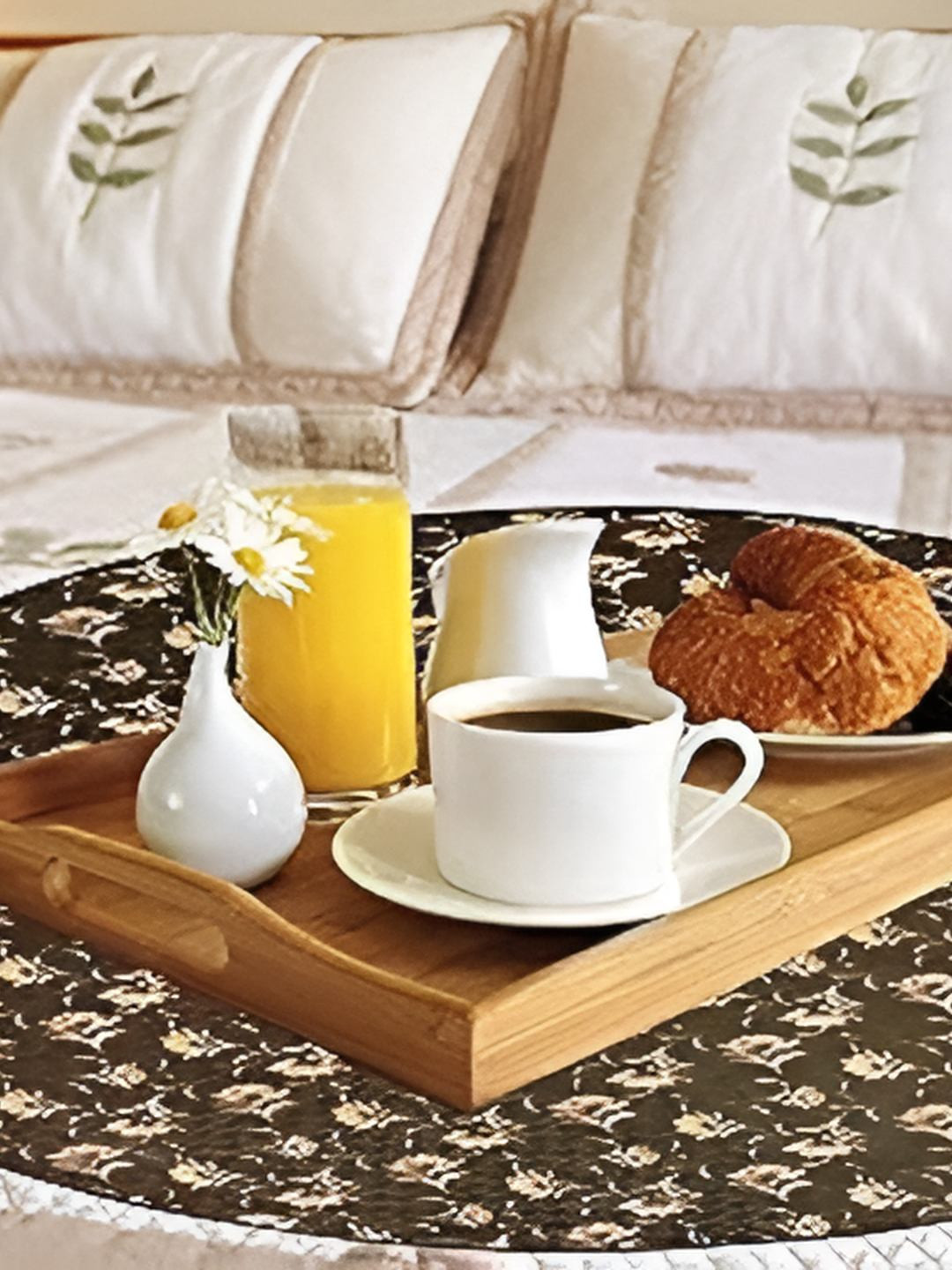 CASA-NEST Brown Floral Print Round Table Placemat