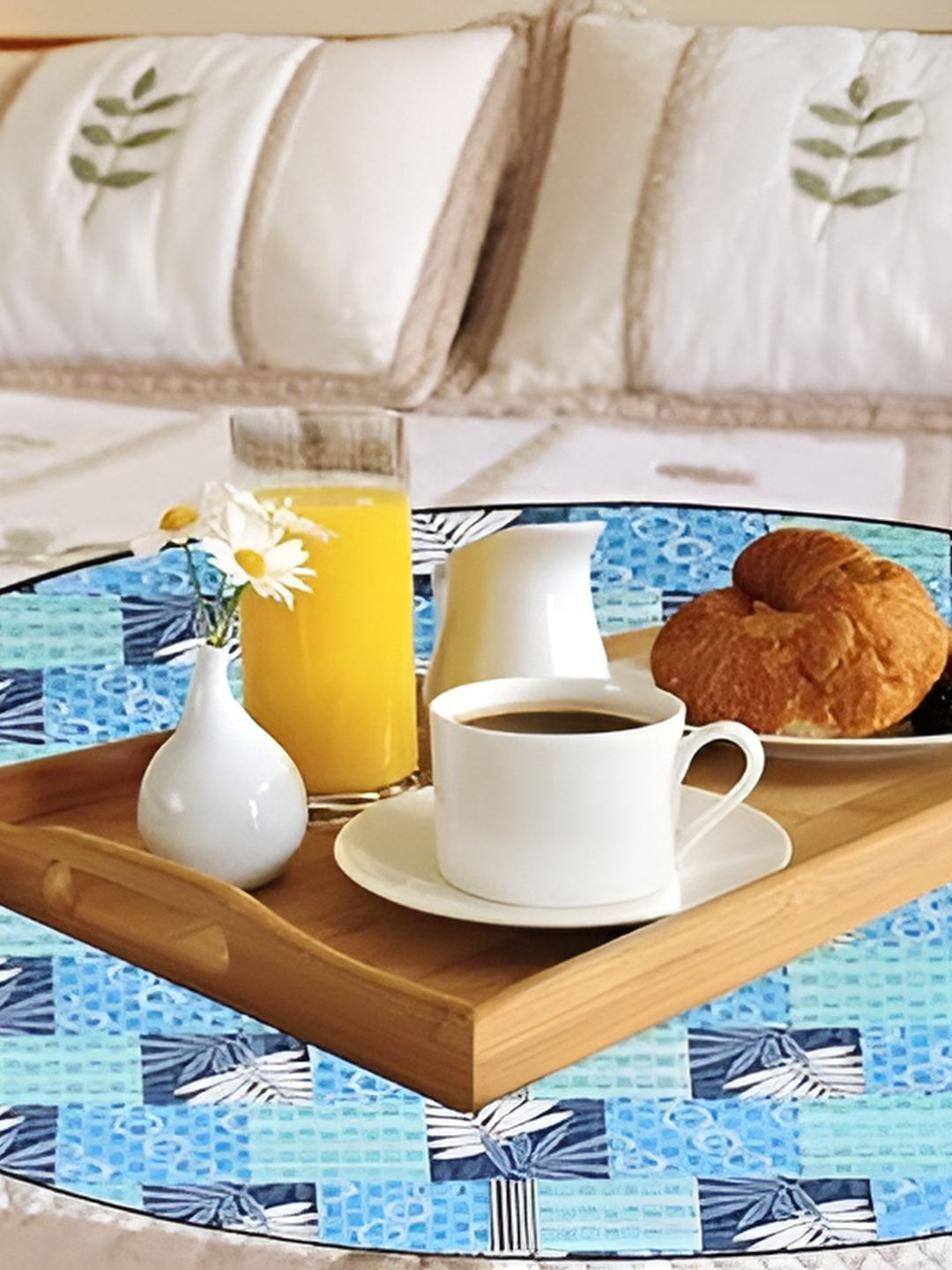 CASA-NEST Floral Print Cotton Round Shaped Bed Server Food Mat