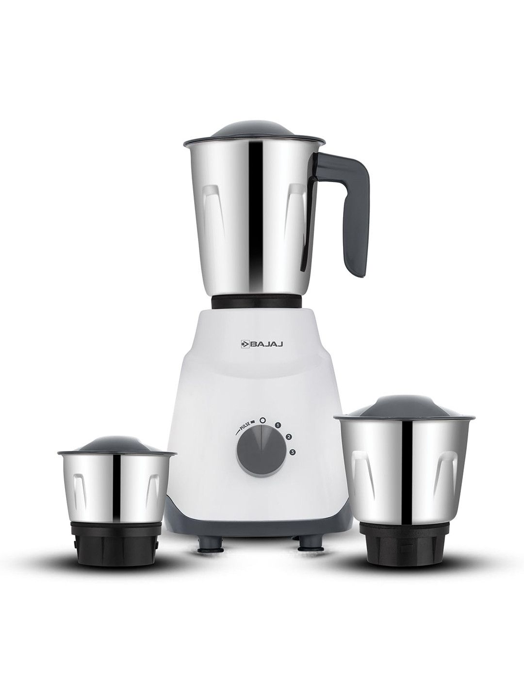 Bajaj Ninja Series Contempo White Stainless Steel Safety Lock 3 Jars Wet and Dry Grinder with Juicer-500W