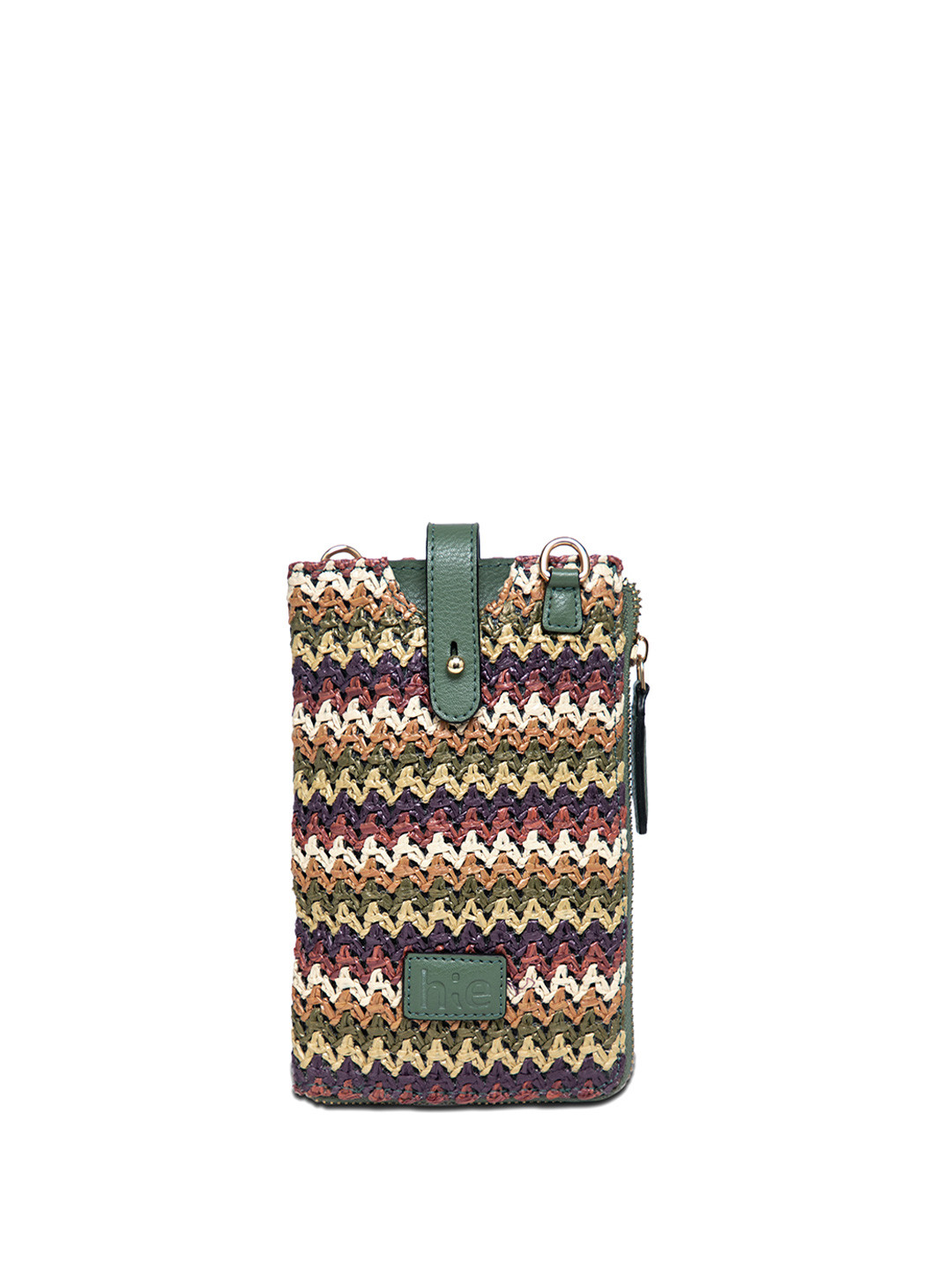 HIE Hannah Geometric Textured Jute Mobile Pouch Bag with Detachable Sling Strap