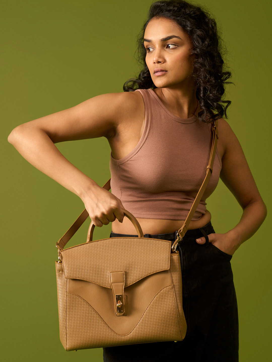 HIE Women's Vegan Leather Sling Bag with Attached Micro Bag