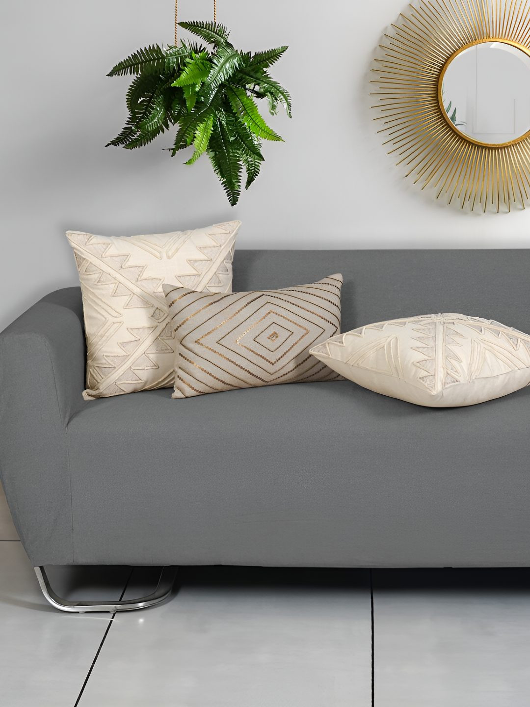 Ode & Cleo Geometric Cotton 3 Pcs Square Cushion Covers - 18 x 18 In