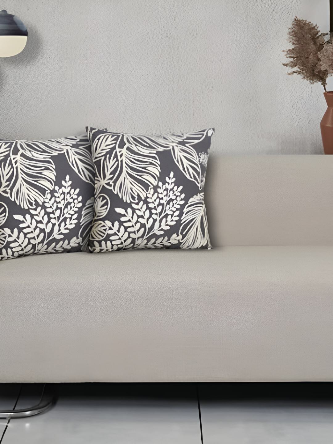 Ode & Cleo Set of 2 Floral Premium Cotton Embroidery Square Cushion Covers