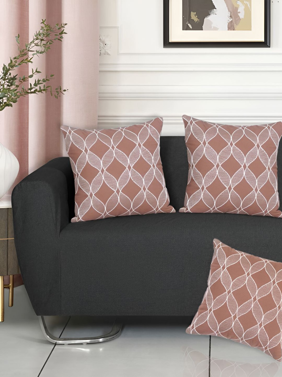 Ode & Cleo Shaneel Thread Chicken Embroidered Cotton 3 Pcs Cushion Covers - 17.7 x 17.7 In