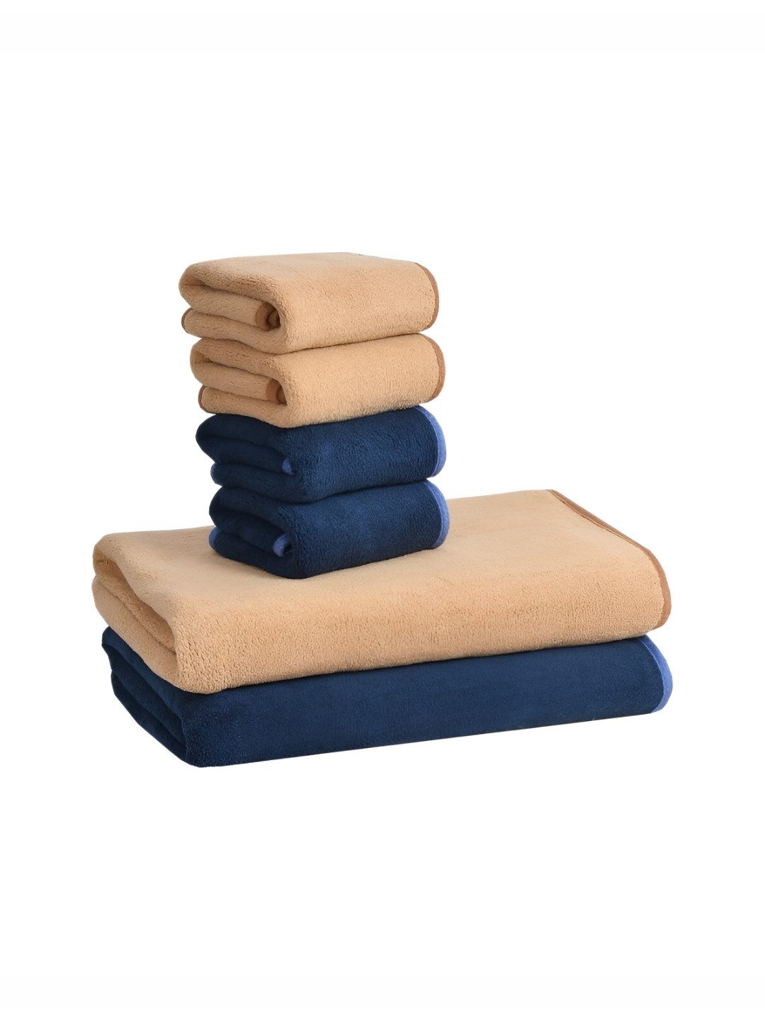 Cotton Bolls Textiles Brown & Navy Blue 6Pcs Microfiber 300 GSM Ultra Soft Towel Set