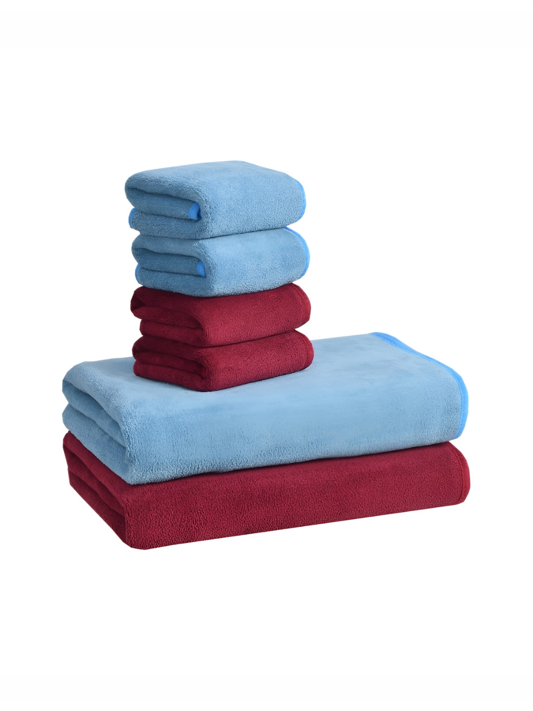 Cotton Bolls Textiles Blue & Maroon 6Pcs Microfiber 300 GSM Ultra Soft Towel Set
