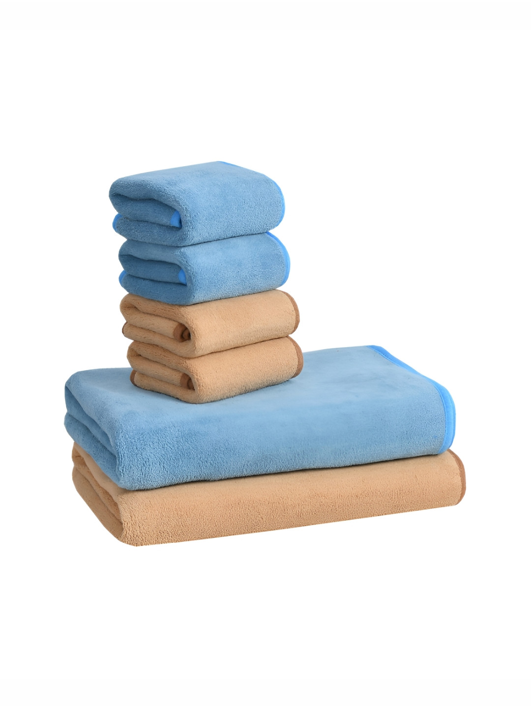 Cotton Bolls Textiles Blue & Brown 6Pcs Microfiber 300 GSM Ultra Soft Towel Set