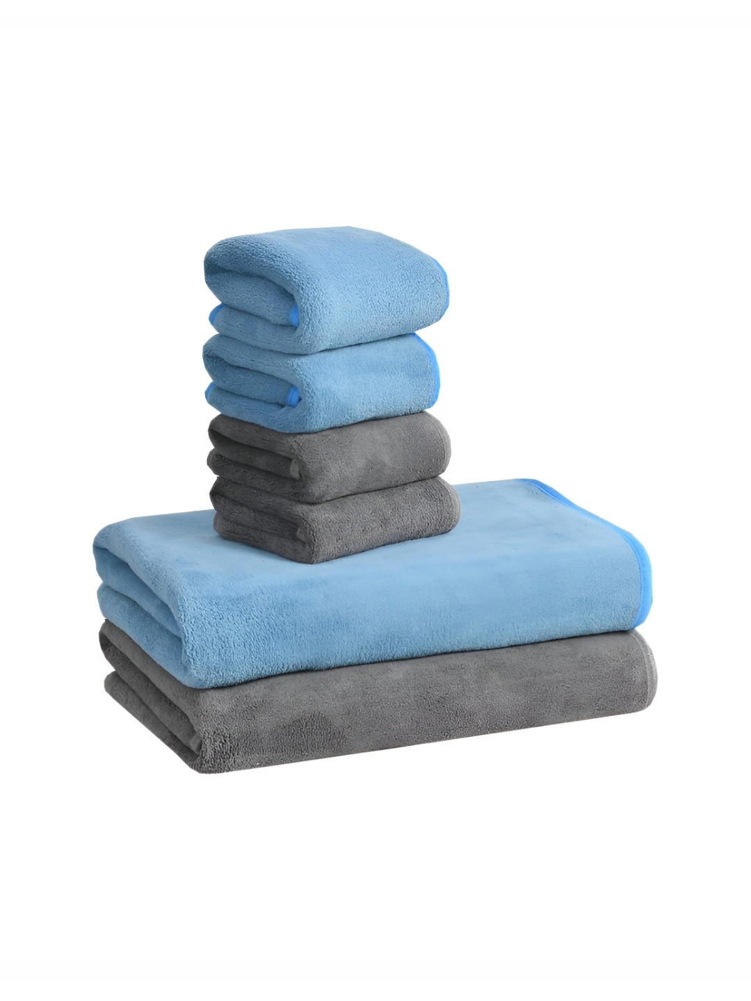 Cotton Bolls Textiles Blue & Grey 6Pcs Microfiber 300 GSM Ultra Soft Towel Set