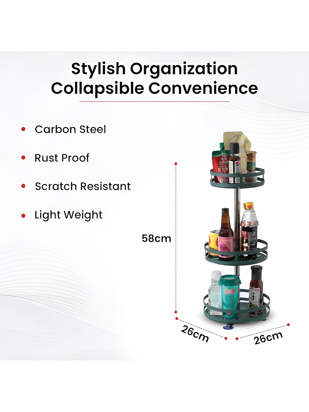 Kuber Industries Green 3-Layer Rotating Kitchen Trolley