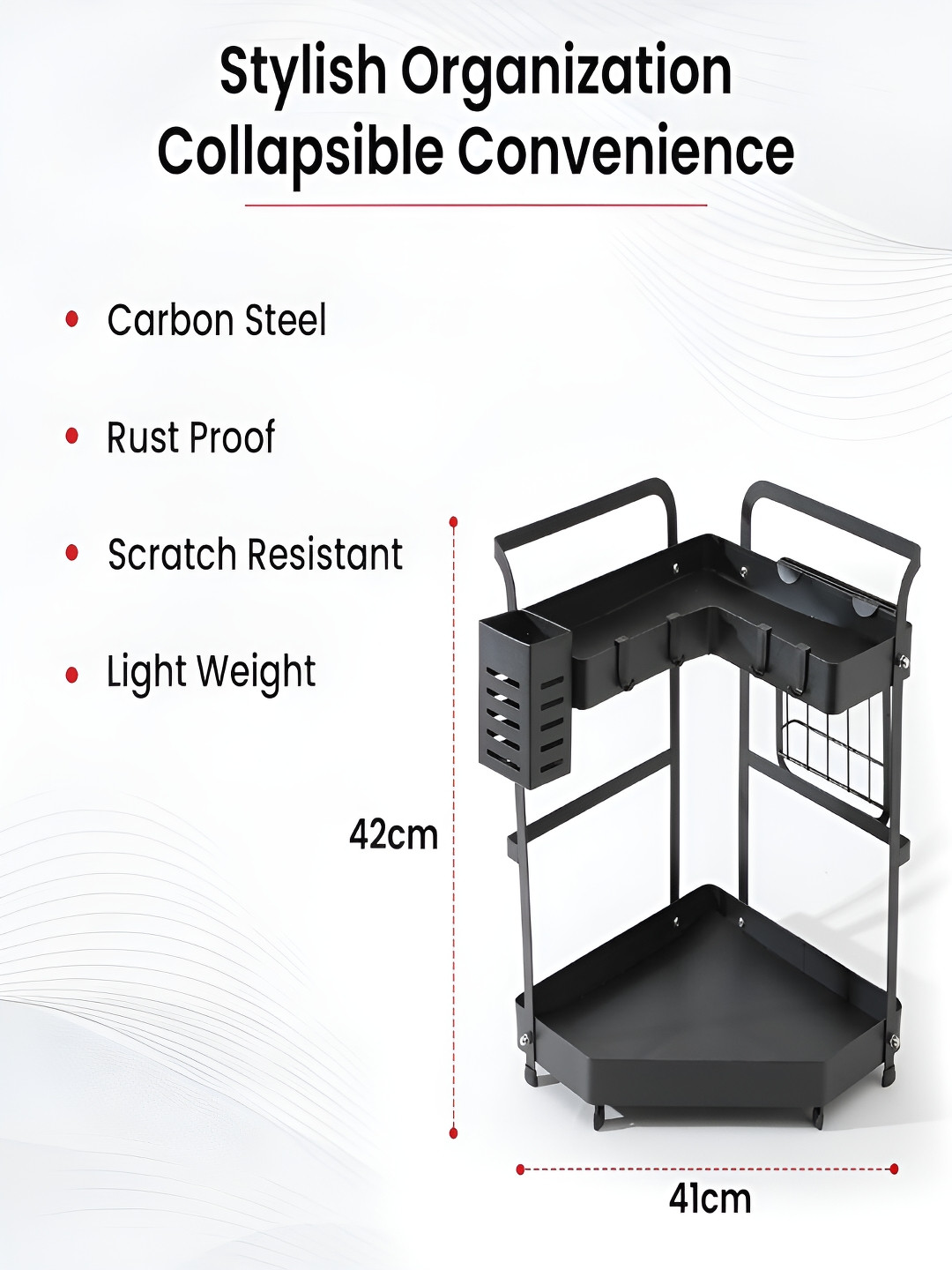 Kuber Industries Black Wooden L Shaped Kitchen Trolley