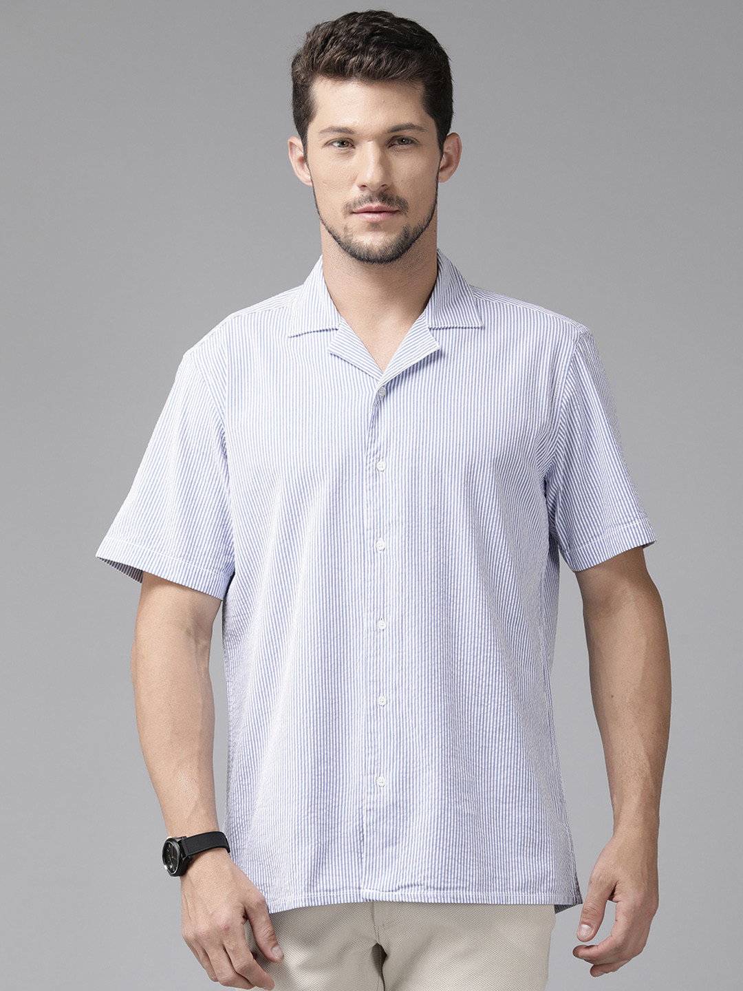 Blackberrys Seersucker Striped Casual Shirt