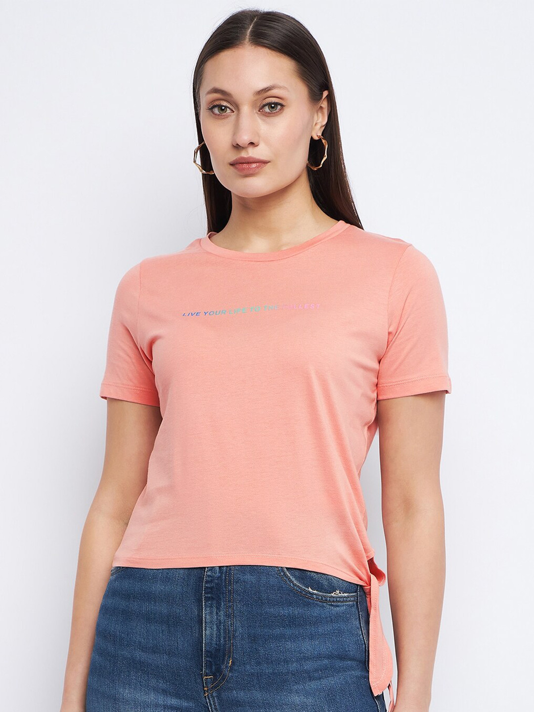 Madame Typography Printed Tie Ups Detail Pure Cotton Top