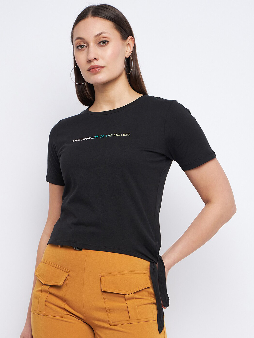 Madame Typography Printed Tie Ups Detail Pure Cotton Top