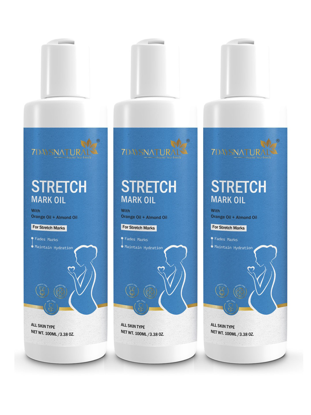 7DAYSNATURAL 3-Pcs Stretch Mark Removal Oil With Vitamin E - 100ml Each