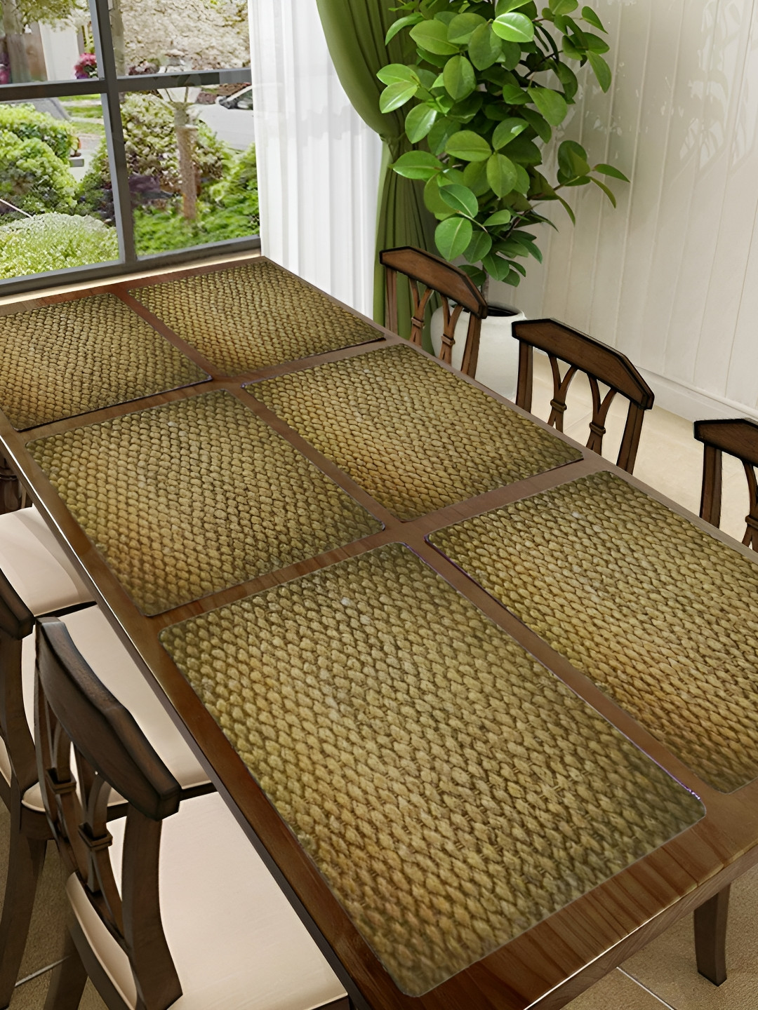 REVEXO Brown 6 Pieces Geometric Printed Waterproof Table Placemats
