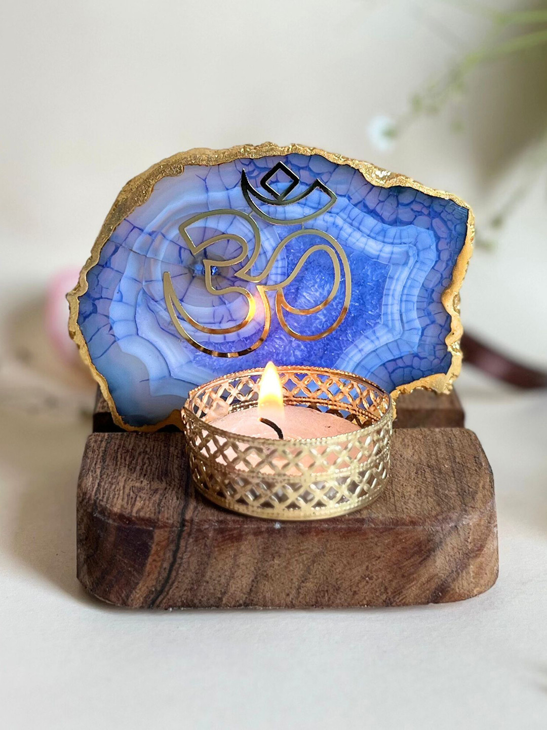 HOMEARTE Blue Stoneware Tea Light Candle Holders