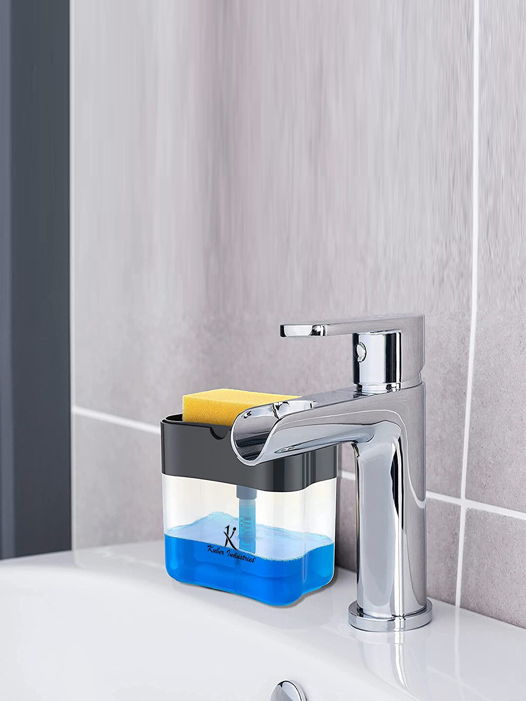 Kuber Industries Grey Rectangle Liquid Soap Dispenser