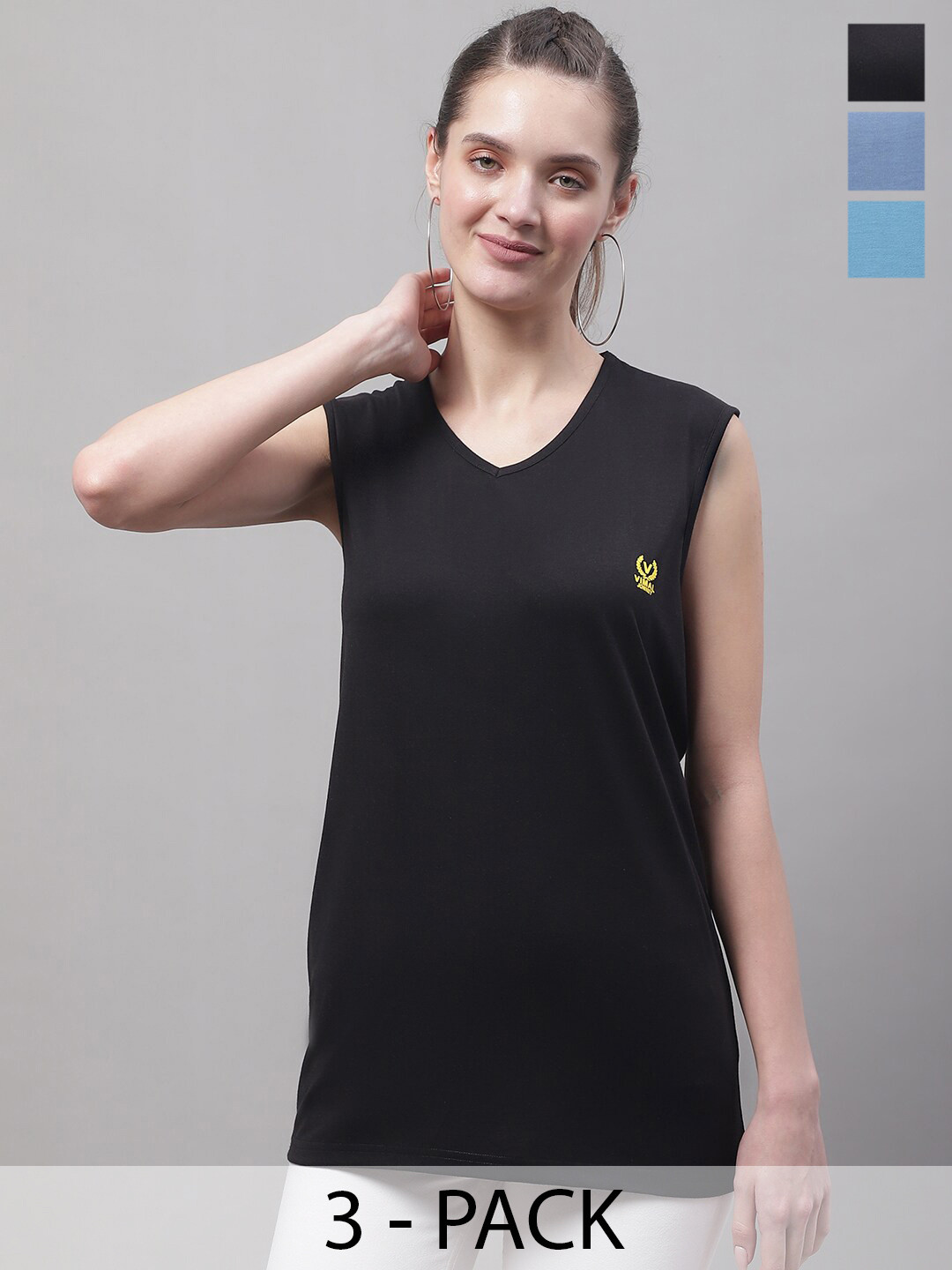 MACK JONNEY Pack of 3 V-Neck Cotton Longline Gym T-shirts