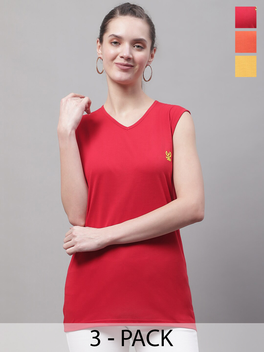 MACK JONNEY Pack of 3 V-Neck Sleeveless Cotton Longline T-shirts