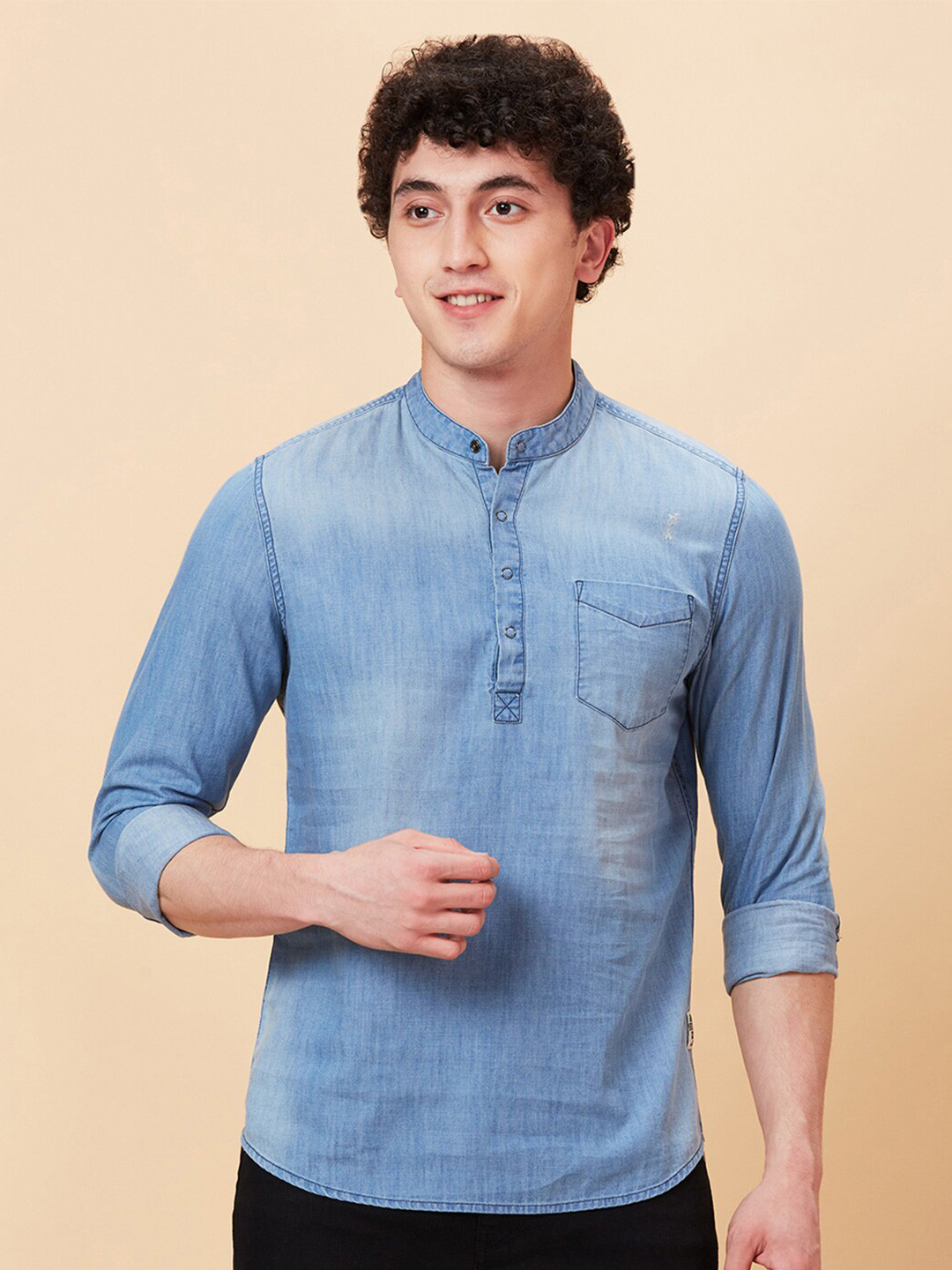 Being Human Band Collar Slim Fit Faded Casual Shirt