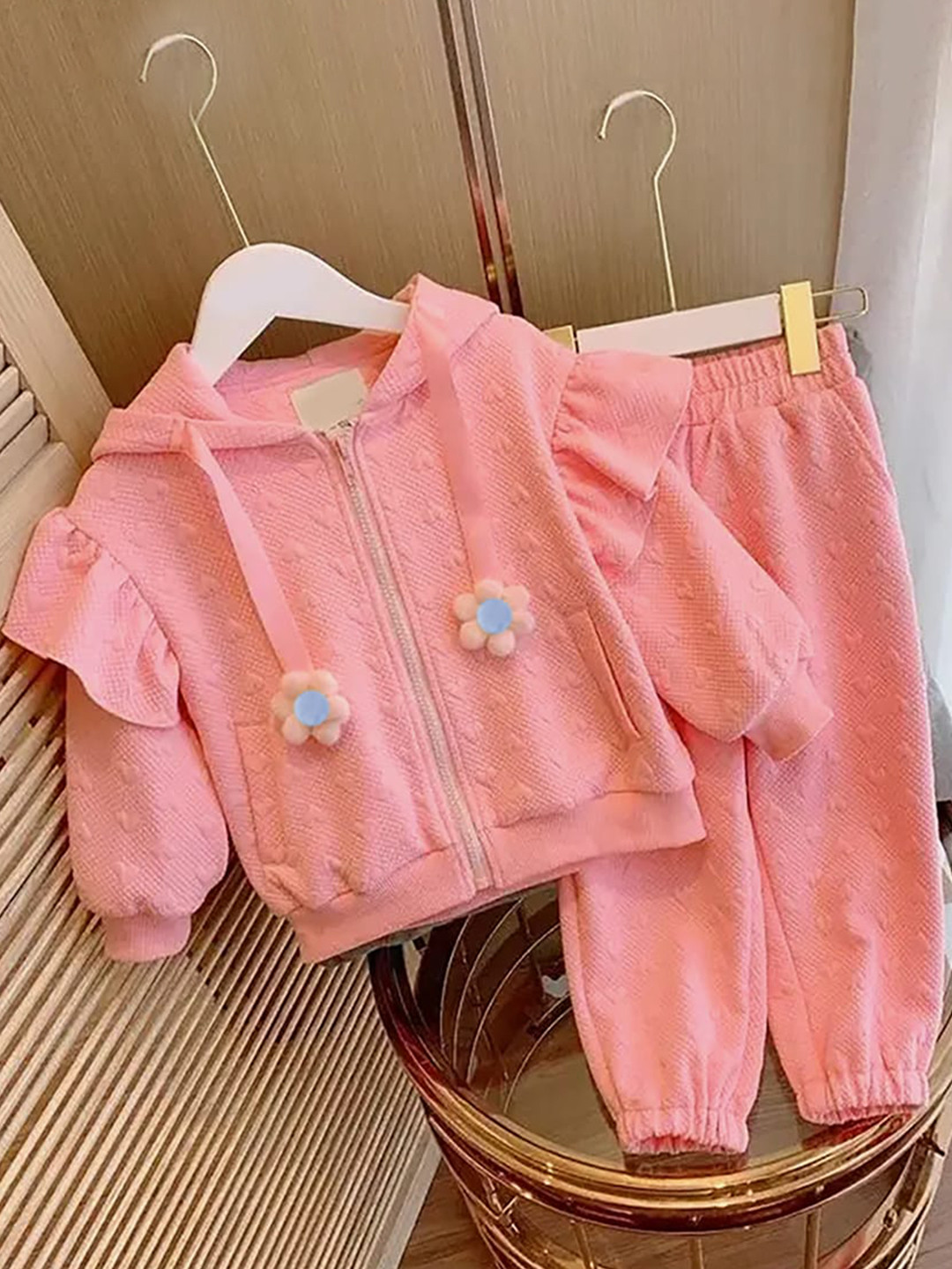 Little Surprise Box LLP Girls Embroidered Hooded Tracksuit