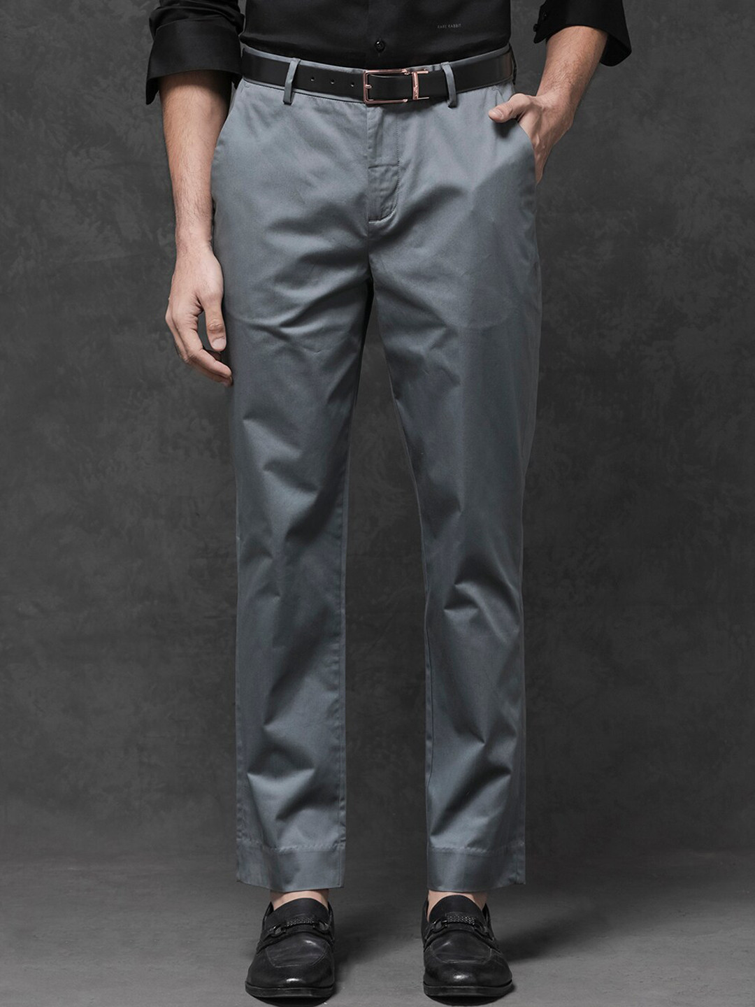 RARE RABBIT Men Comotel Mid-Rise Cotton Regular Fit Trouser