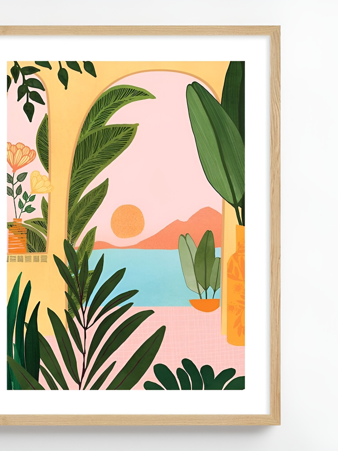 COLOSSAL ART HOUSE Orange and Green Floral Printed Wooden Wall Painting