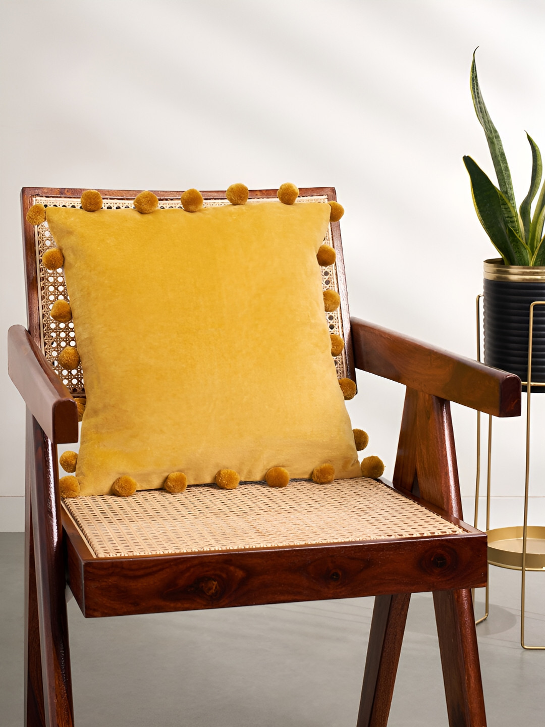 Living scapes by Pantaloons Yellow Square Cushion Cover