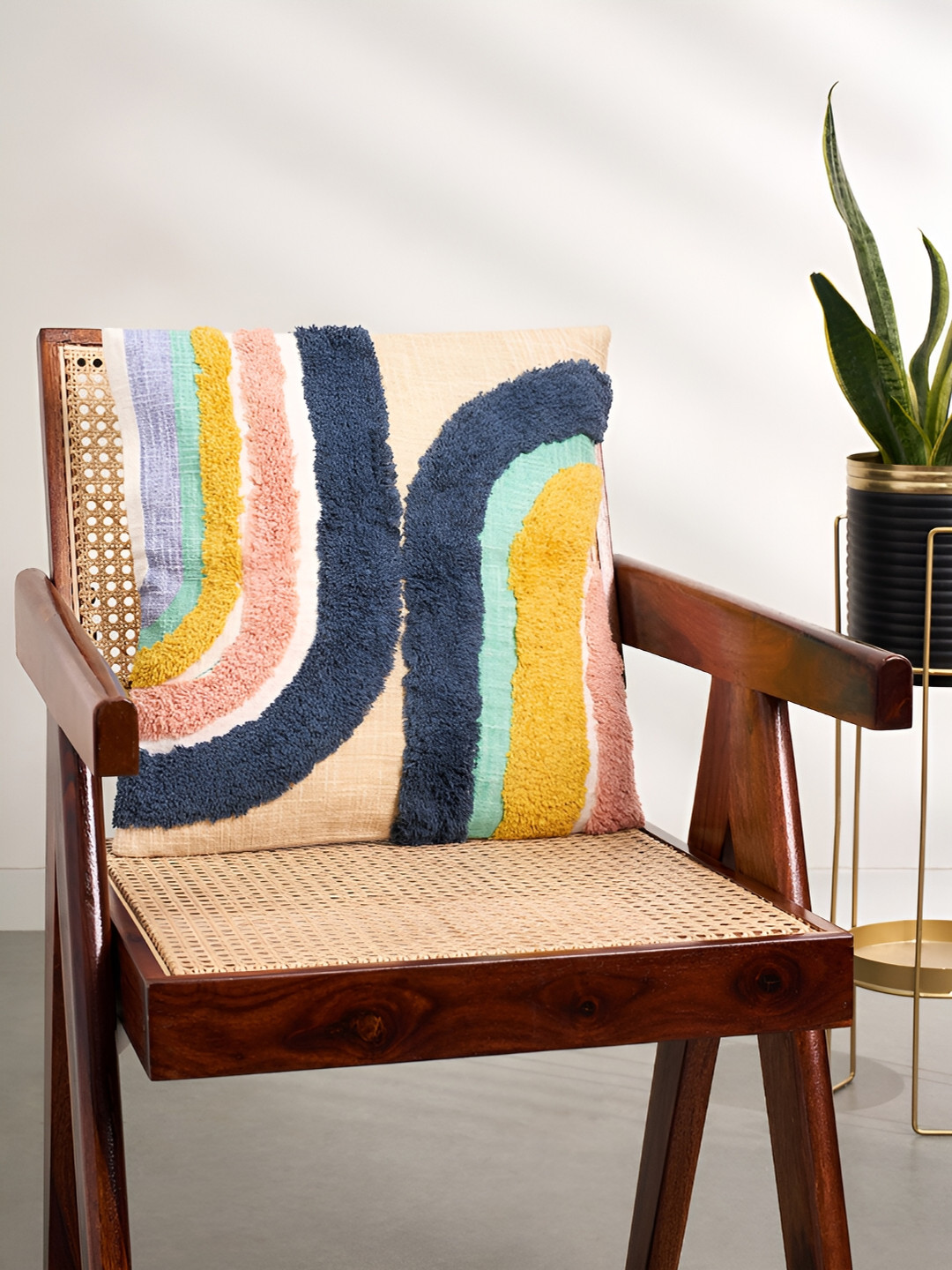 Living scapes by Pantaloons Self Design Cotton Textured Cushion Covers - 15.7 x 15.7 In