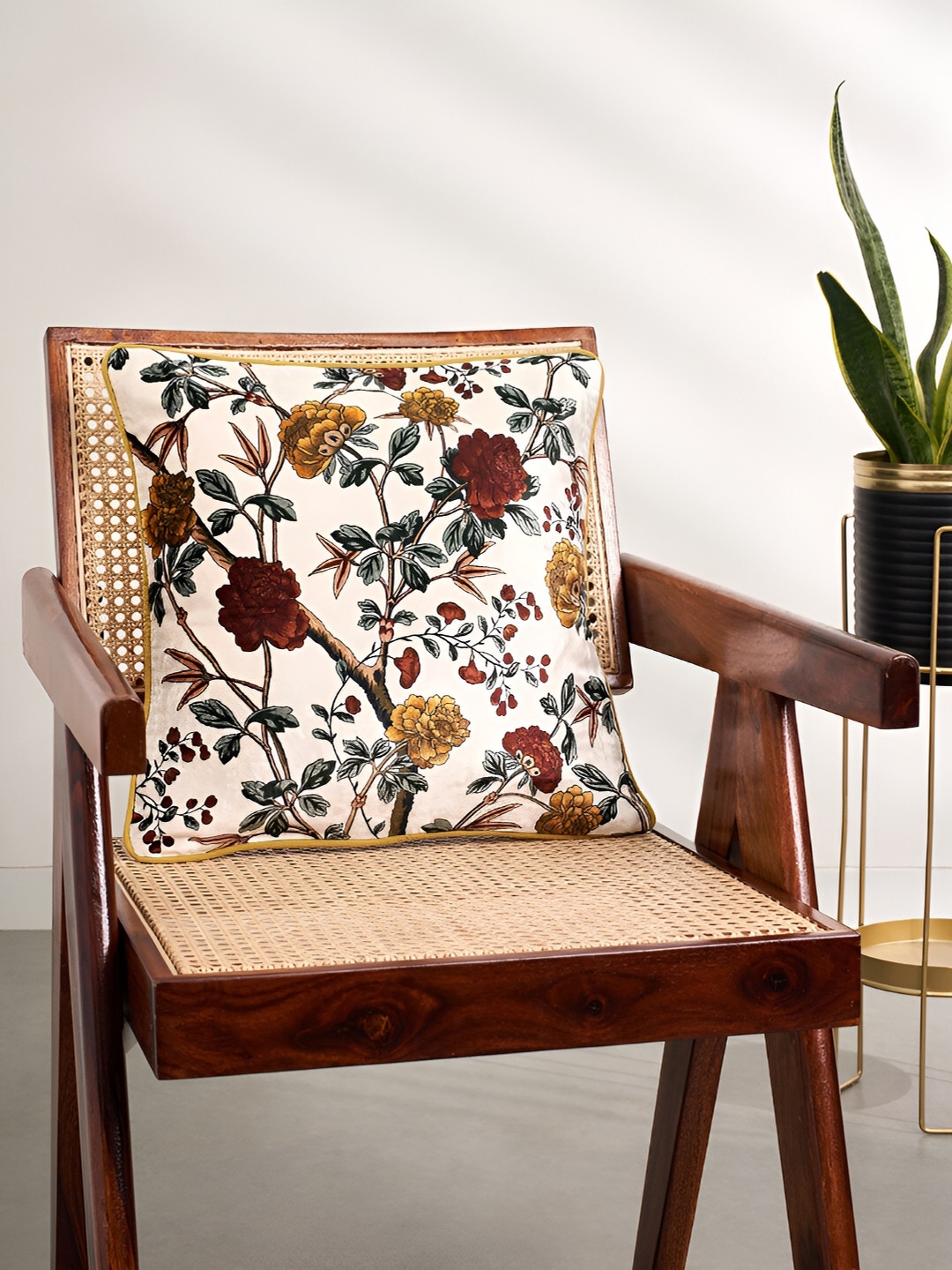 Living scapes by Pantaloons Off White & Red Floral Square Cushion Cover