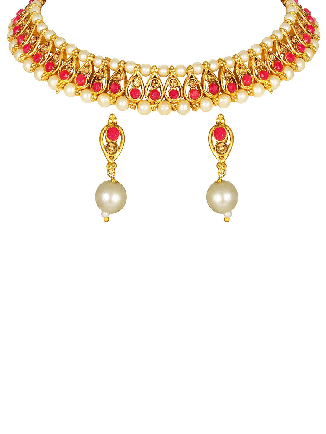 Shining Diva Gold-Plated Pearl-Beaded Jewellery Set