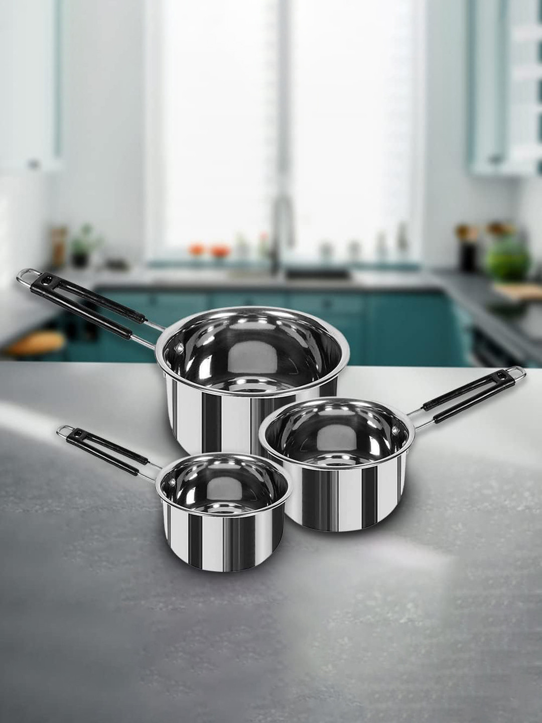 Kuber Industries 3 Pcs Stainless Steel Saucepan