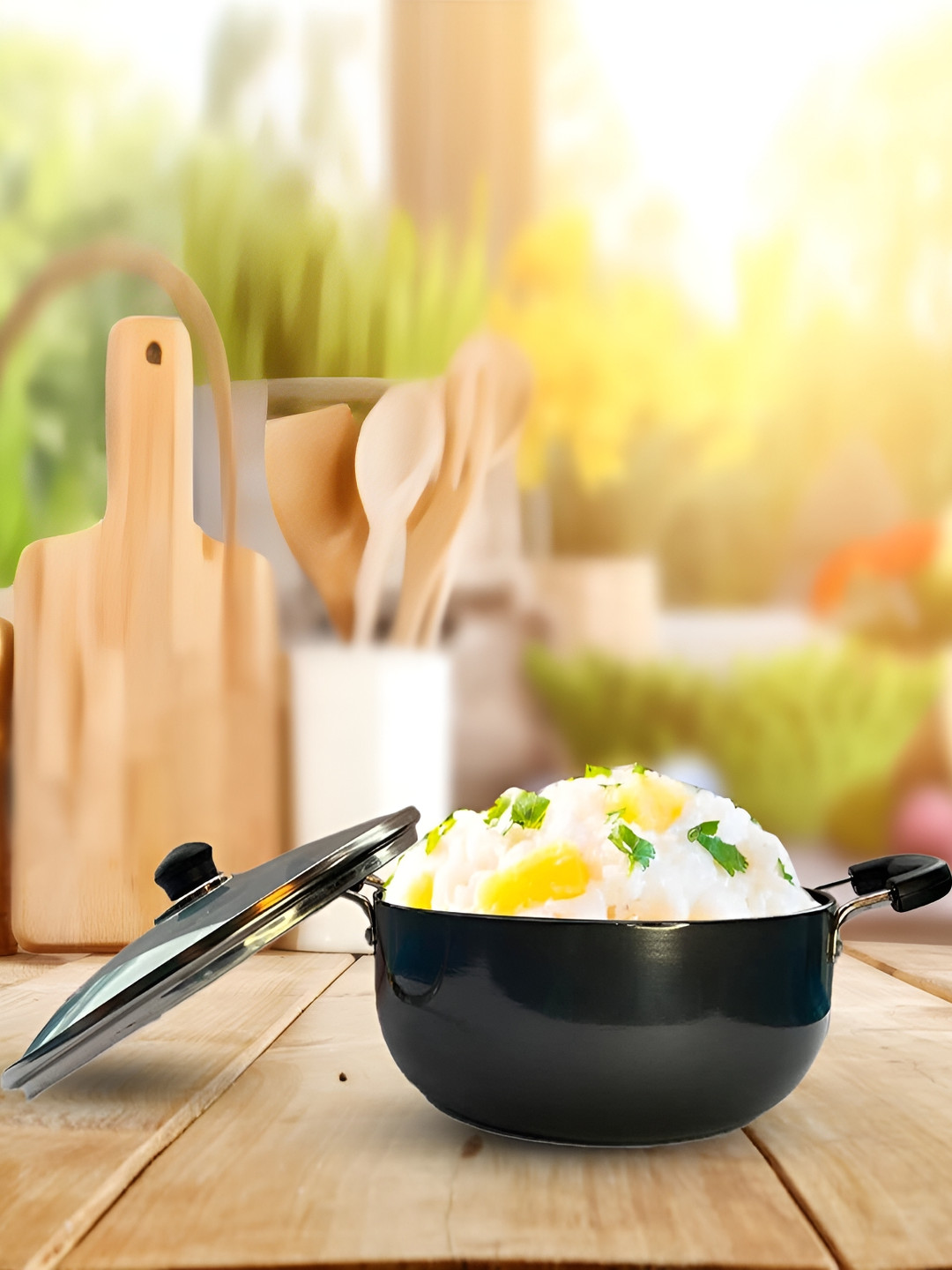 Kuber Industries Black Aluminium Kadai with Glass Lid 4.4 L