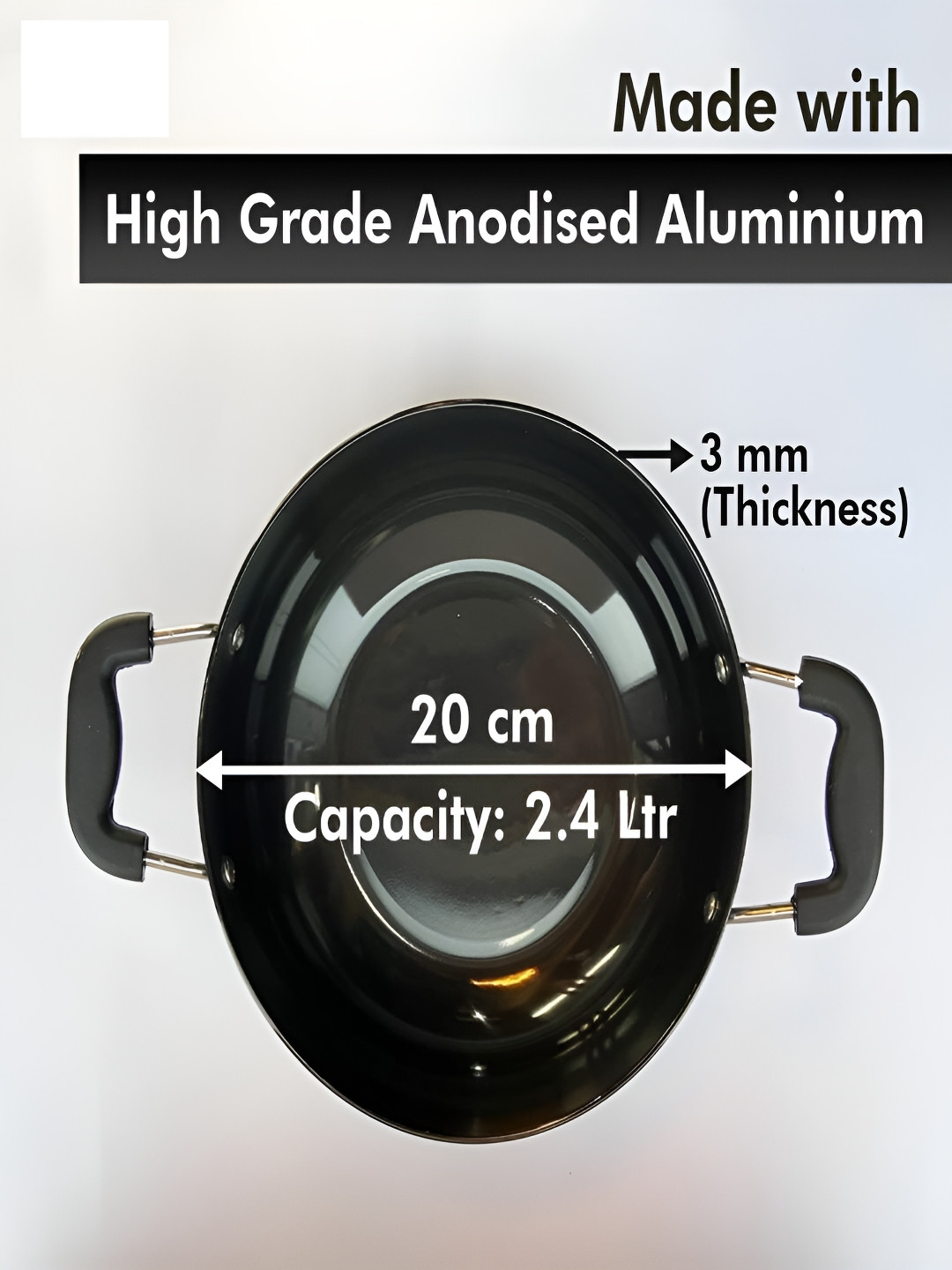 Kuber Industries Black Aluminium Kadai with Glass Lid  2.4 L