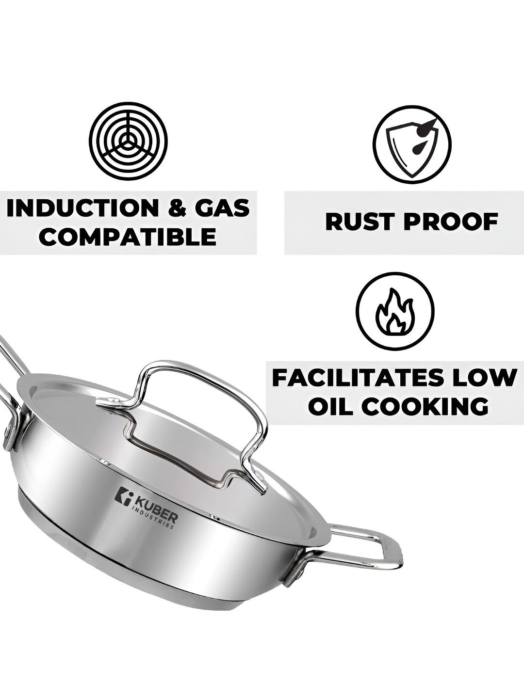 Kuber Industries Stainless Steel Frying Pan 2.2 L