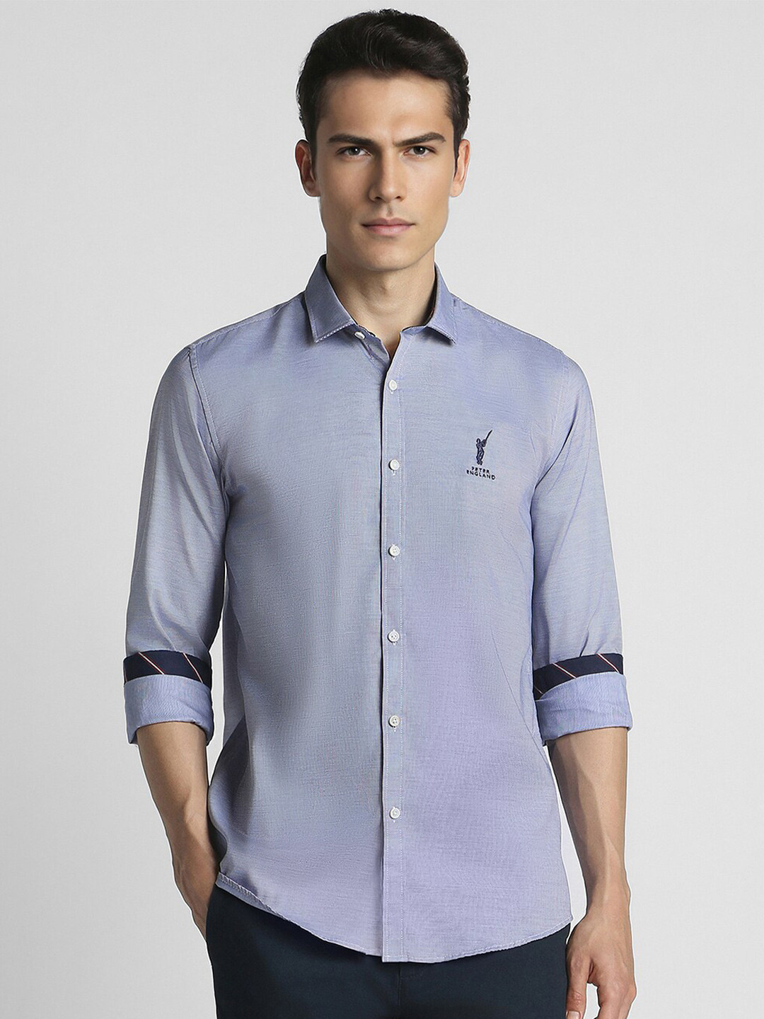 Peter England Casuals Pinstripes Slim Fit Pure Cotton Casual Shirt