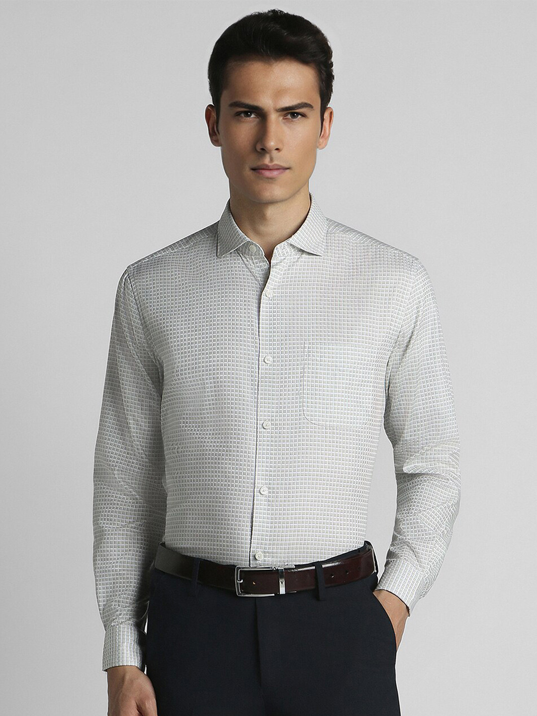Peter England Elite Windowpane Checked Pure Cotton Formal Shirt