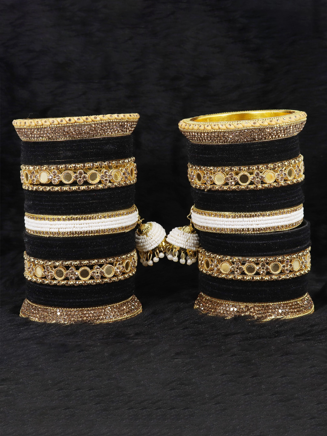 LAVAZZA Set of 66 Gold Plated AD Diamond Velvet Bangles Chuda Set