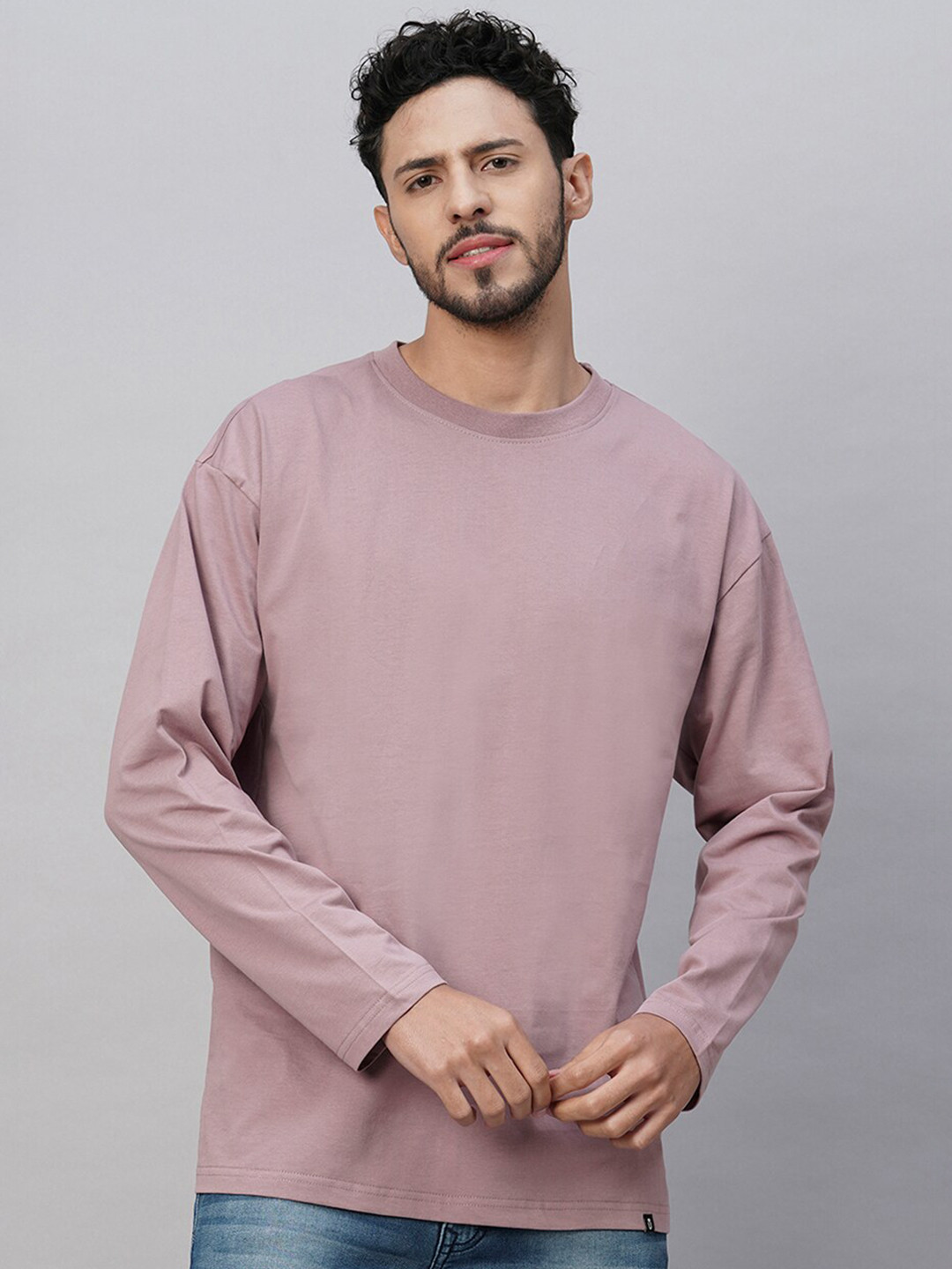PRONK Lavender Oversized Cotton T-shirt with Drop-Shoulder Sleeves