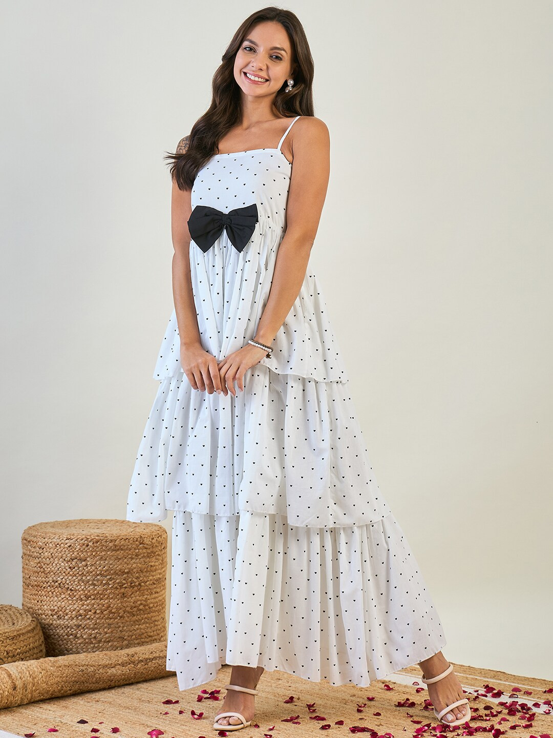The Kaftan Company Conversational Printed Shoulder Straps Layered Tiered Fit & Flare Dress