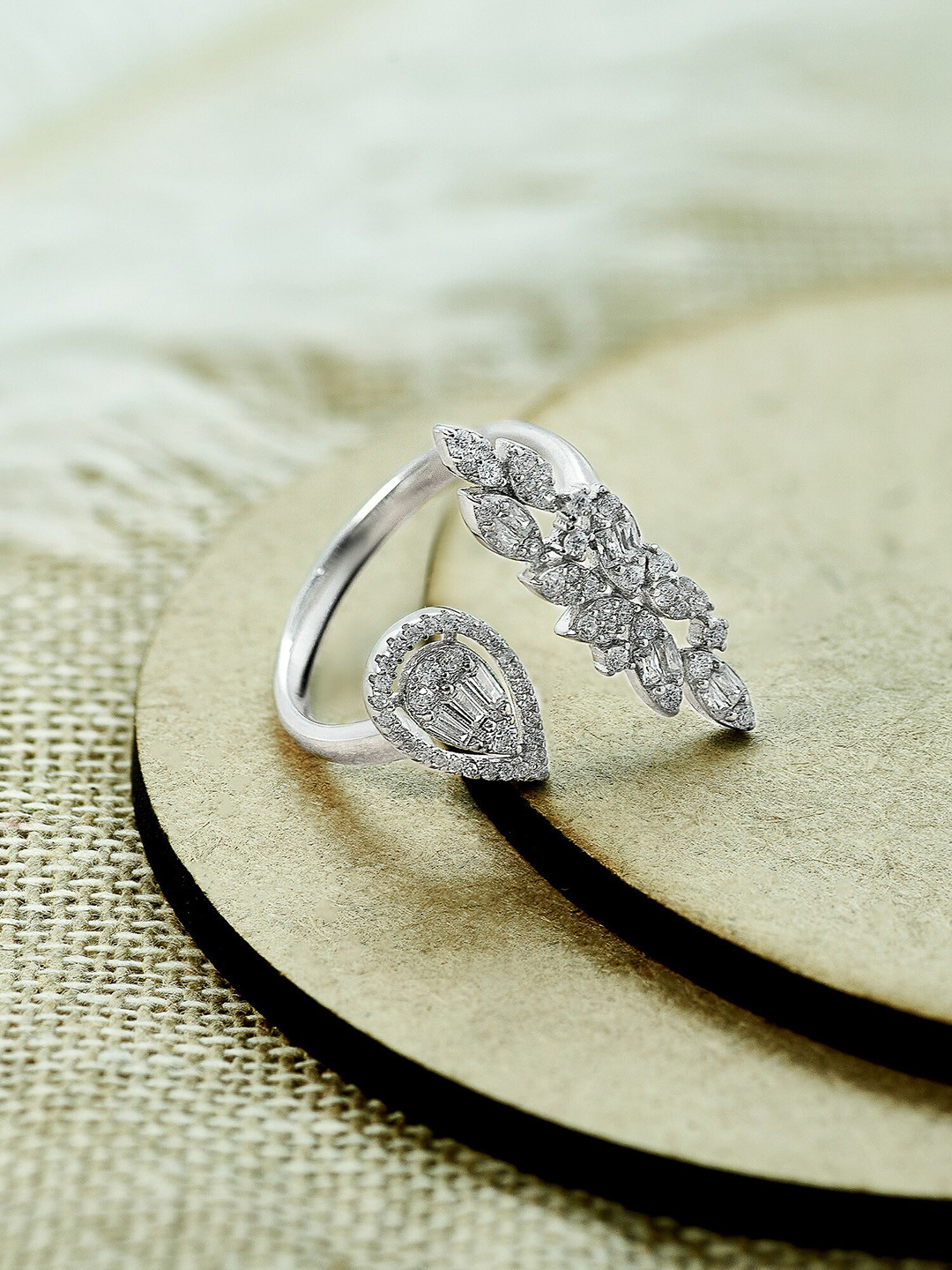 SILBERRY Silver-Plated Cubic Zirconia Adjustable Ring