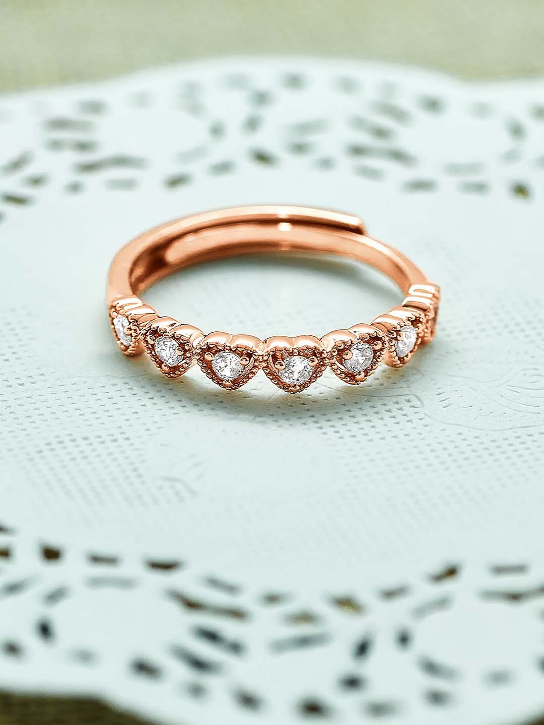 SILBERRY Rose Gold Plated CZ Studded Finger Ring