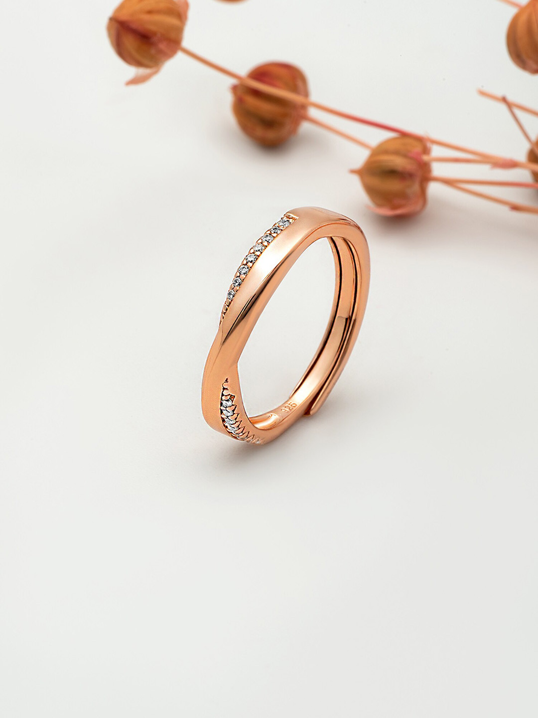 SILBERRY 925 Sterling Silver Rose Gold-PlatedAdjustable Finger Ring