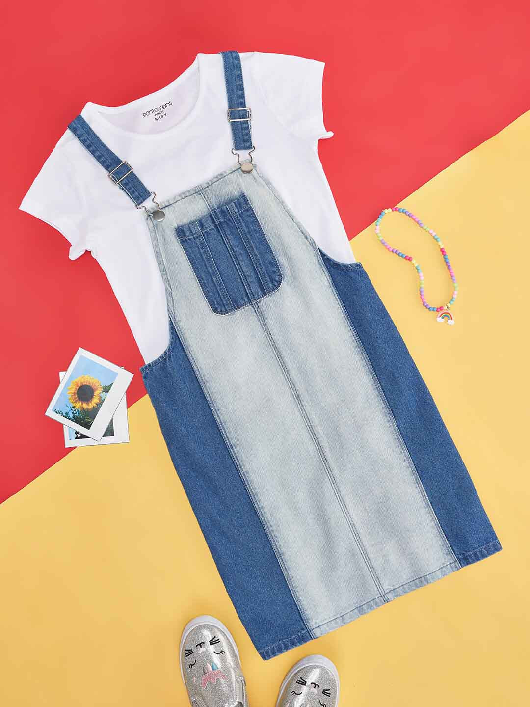 Pantaloons Junior Girls Colourblocked Pure Cotton Pinafore Dress