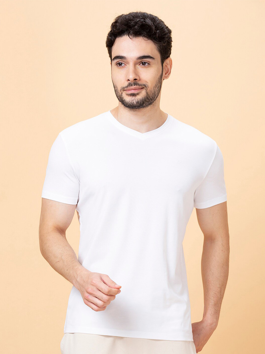 Being Human Cotton V-Neck Short Sleeves Raw Edge Casual T-shirt