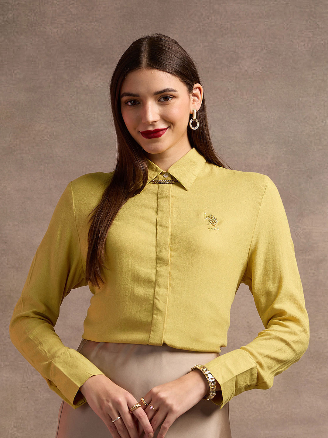 U.S. Polo Assn. Women Spread Collar Long Sleeves Casual Shirt